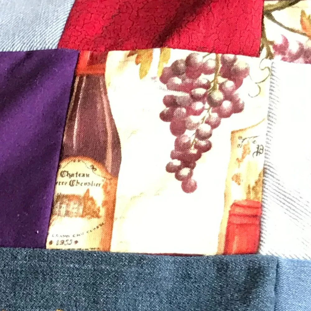 Wine Pillow Cover, 18 x 18, Handmade Vino Home Decor Patchwork Recycled Fabric